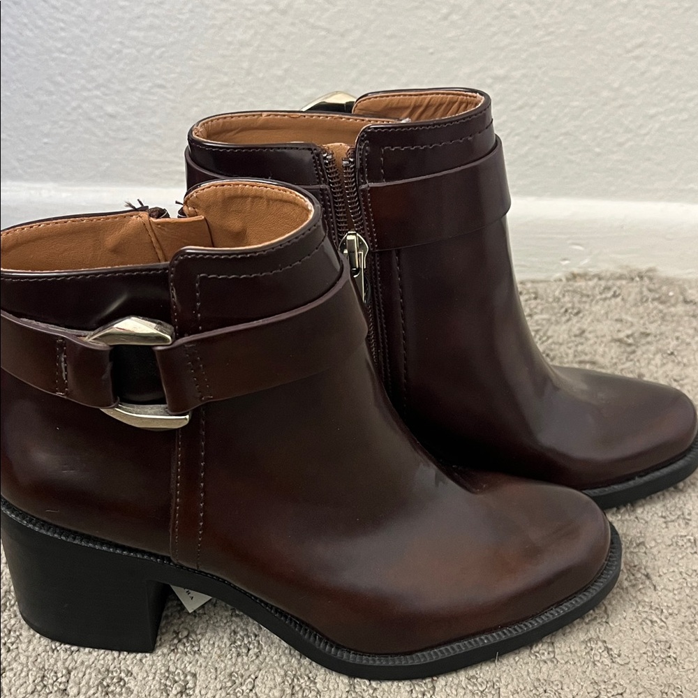 Zara Dark Brown Ankle Booties with Buckle